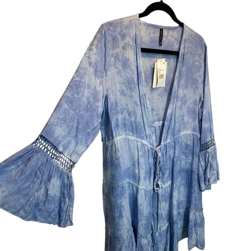 Raviya Women's Tie-Dyed Bell-Sleeve Cover-Up Ocean Tie Dye Blue Large New - Picture 3 of 6
